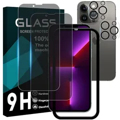【新品】 対応 iPhone13 Pro max ガラスフイルム 覗き見防止 【2+2枚セット AGC旭硝子 ガイド枠付き 】iPhone 13 pro max フイルム のぞき見防止 (2枚) + レンズフィルム (2枚) アイフォン13プロマックス 液晶