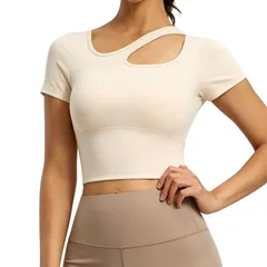 【送料無料】 クリアフラワー レディース Tシャツ トップス Womens Cutout Workout Crop Top Short Sleeve Yoga Shirt with Built in