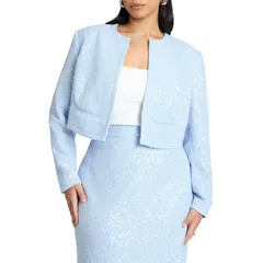 【送料無料】 エロクイ レディース ジャケット・ブルゾン アウター ELOQUII Womens Plus Size Sequin Tweed Jacket Light Blue