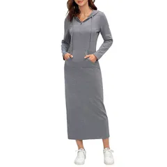 【送料無料】 ボディサイズ レディース ワンピース トップス Womens Long Sleeve Side Split Pullover Hoodie Zipper Maxi Dresses Sol