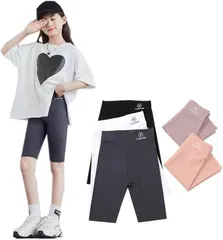 Lettyhe 女の子 レギンス パンツ スパッツ 5分丈 キッズ 子供服 小学生 スポーツ イベント ボトムス ジュニア 体操 ダンス ヨガ 練習着 伸縮性 110-170cm JP, 身長, 110, ブラック