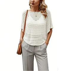 エリートスピリット レディース トップス Tシャツ ブラウス ニット EliteSpirit Womens Crochet Knit Dolman Sleeve Top Loose Fit Openw