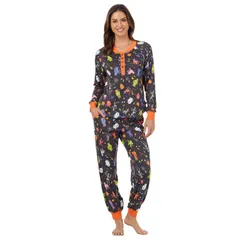 クドルドッズ レディース アンダーウェア ナイトウェア Womens Cuddl Duds Long Sleeve Henley Pajama Top Pajama Jogger Set Grey M