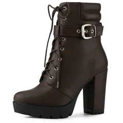 アレグラ ケー レディース シューズ ブーツ・レインブーツ プラットフォーム アンクル レース ヒール ALLEGRA K Womens Platform Ankle Boots Lace Up Bl