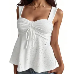 クリアフラワー レディース トップス Tシャツ ノースリーブ ニット ClearFlower Womens Eyelet Knit Peplum Tank Top Sweetheart Neck Ti