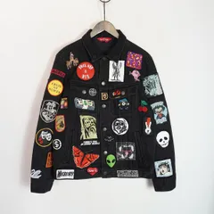 美品 18SS SUPREME シュプリーム Patches Denim Trucker Jacket ワッペン パッチ トラッカー デニム ジャケット S 国内正規 ブラック5179Q♪
