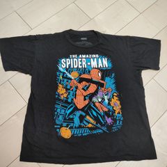 MARVEL 마블 SPIDER MAN 스파이더 맨 [사이즈] L 반소매 T 셔츠 SHIRT 블랙 아메코미 캐릭터 T 셔츠 남성 중고 헌옷