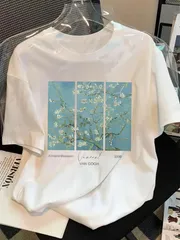 春柄 ユニセックス 白Tシャツ 半袖 プリント