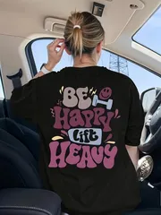 ダンベル柄 レディース レディースTシャツ プリント フィットネスTシャツ ジムウェア 黒Tシャツ