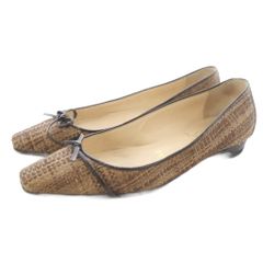 기독교 루부탄 Christian louboutin 리본 뜨개질 디자인 스퀘어 투 펌프스 35 갈색