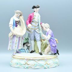 オールドマイセン MEISSEN『羊飼いの男女(犬と羊の親子)』陶器人形置物