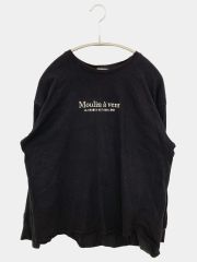 GLACIER グラシア Tシャツ/カットソー L ブラック 前面プリント ミドル丈 長袖 クルーネック(丸首) レディース