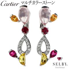 カルティエ K18WG ローズクオーツ ガーネット ルビー ピンクトルマリン イエローベリル ピアス デリス 《セルビー銀座店》【中古】