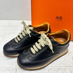 s4344)HERMES エルメス クイック レザースニーカー 34 1/2 ブラック