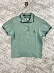 Calvin Klein Jeans カルバンクラインジーンズ 半袖 ポロシャツ ラインデザイン コットン100％ セージグリーン レディース◆Size M