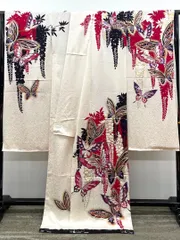 振袖 仮絵羽 銀通し 刺繍 グリッター 正絹 未仕立て品 八掛付き MOK953 