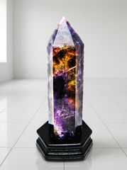 式神】天然フローライト木製台座付き[uNJ8814]20cm　魂の浄化　思考明晰 式神】天然フローライト木製台座付き[uNJ8814]20cm 魂の浄化 思考明晰