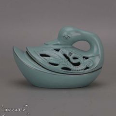 Song Dynasty Ru ware blue glazed swan incense burner, craftwork, art object, ornament