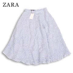 【新品 未使用】 ZARA ザラ 春夏 シワ加工♪ ギンガムチェック フレア スカート Sz.M レディース