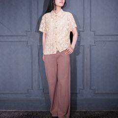 USA VINTAGE BROWN COLOR KNIT EASY WIDE PANTS/アメリカ古着ブラウンカラーニットイージーワイドパンツ
