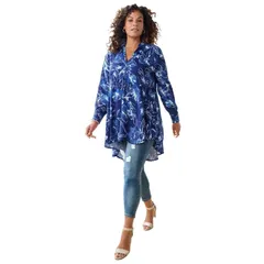 ロアマンズ レディース トップス Tシャツ プラスサイズ Roamans Womens Plusize Hand Crinkled Fit And Flare Tunic Navy Painterly