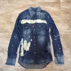 i8139 DSQUARED2 デニムシャツ ディースクエアード ダメージ ペイント シャツ デニム ブルー サイズ44