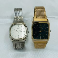 N 処分価格【ヴィンテージ】稼働品 アンティーク CITIZEN CQ クォーツ デイト 腕時計 ゴールド シルバー