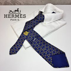 HERMES ネクタイ ネイビー系 チェーン柄 絹100 - メルカリ