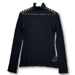 La nature linge ラナチュールラーンジュ ハイネックレーストップス レイヤードカットソー 長袖 黒 ブラック フリーサイズ レディース 春 夏 ゴーゴー古着久喜倉庫店 2 No.草3047