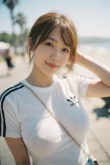 白Tシャツ×まとめ髪｜AIフォトポスター A4｜MRS-001219