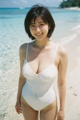 白のワンピース×ショートヘア｜AIフォトポスター A4｜MRS-001297