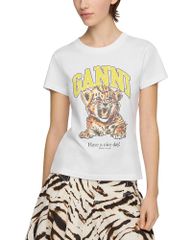 ガニー レディース トップス Tシャツ GANNI Tiger Baby Fitee Bright White ホワイト