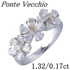 Ponte Vecchio Diamond Ring, Flower Design, 1.32ct Diamonds, 0.17ct Yellow Diamonds, Size 10, K18WG, Box Included, Newly Polished, Ponte Vecchio PV【27061】