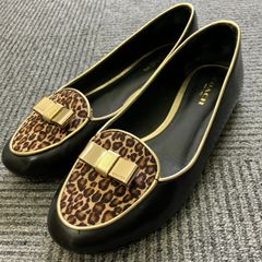 美品☆GUCCI☆パテントレザーレオパード柄ハラコウェッジパンプス(351