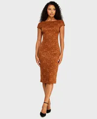 ビーダーリン レディース トップス ワンピース ミディ レース B Darlin Juniors Boat Neck Chenille Lace Midi Dress copper
