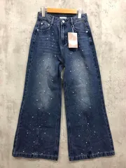 新品 mily bilet ミリービレット パールビジューワイドストレート デニムパンツ sizeM/ブルー ■■ レディース