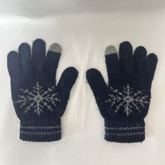 ダイソー 手袋のままスマホが使える タッチ手袋 ネイビー 雪の結晶柄 ニット