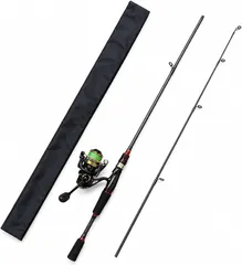 VILTAGE 釣りセット 6ft 180cm ルアーロッド＆スピニングリール3000番 PEライン1.2号巻き済み 収納袋付き ブラックバス シーバス対応 (ブラック,  180cm)