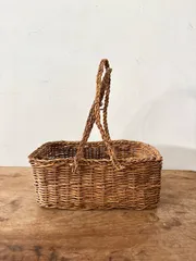 【フランスアンティーク 】ラタン バスケット 2本持ち手 カゴバッグ 蓋なし フランスアンティーク 】ラタン バスケット 2本持ち手 カゴバッグ 蓋