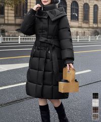 フード付き フェイクダウンコードロング丈 レディース（ブラウン）｜旅行・あったか・通勤