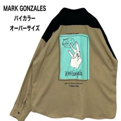 MARK GONZALES マークゴンザレス 長袖シャツ バックプリント  バイカラー  オーバーサイズ前後汚れ 左袖引っ掛け 右袖汚れ溶けあり