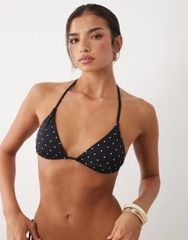 지나토리코 여성 수영복 톱만 도트 Gina Tricot mix and match triangle bikini top and white polka dots Black d