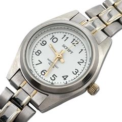 Working/New Battery J-AXIS SCRIPT Quartz Women's Analog 3-Hand White Dial Silver Metal Band Cushion Watch [af31]