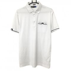 【美品】ジェイリンドバーグ 半袖ポロシャツ 白×黒 ポケット口ロゴ メンズ L ゴルフウェア J．LINDEBERG