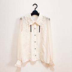 axes femme アクシーズファム レース切替シフォンブラウス フリル アイボリー系 レディース M 長袖 ロリータ 甘ロリ 量産型 バレエコア フェアリーコア クラシカル ロマンティック