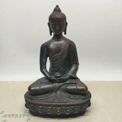 Shakyamuni Buddha statue, Buddhist art, made of copper, craftwork, art object, ornament.