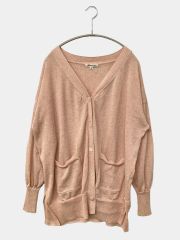 NATURAL BEAUTY BASIC ナチュラルビューティーベーシック カーディガン/ボレロ M ピンク リネン・麻 ニット 無地 ミドル丈 長袖 レディース