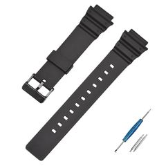 Replacement watch band for Casio MRW-200H. Made of soft resin. Includes tool. Lightweight, flexible, durable, and suitable for sports and leisure activities.