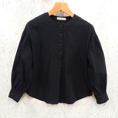 Futier Land フューティアランド ブラウス バルーンスリーブ バンドカラー シャツブラウス シンプル ブラック Lサイズ 〇◇