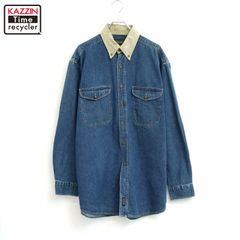 90s vintage WOOLRICH ボタンダウン デニム 長袖シャツ メンズ 表記Lサイズ
